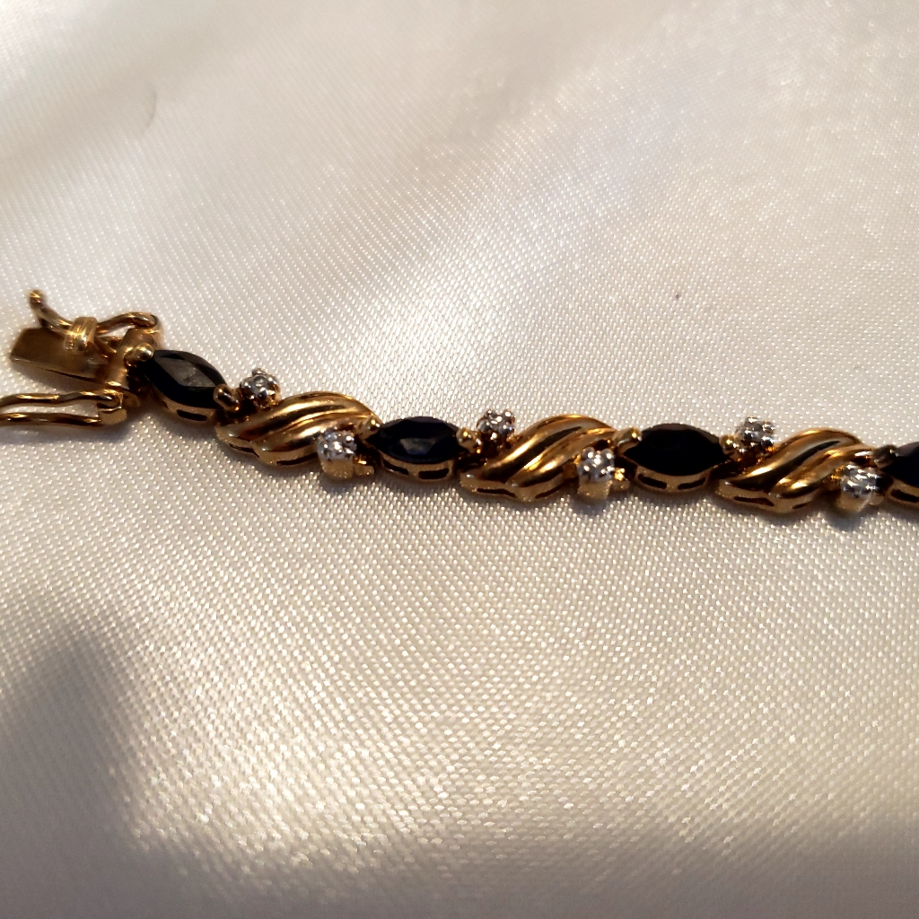 Elegant Dainty Sapphire And Diamond On A Gold Over Sterling Silver Bracelet